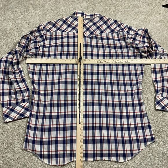 VTG Wrangler Shirt Mens XL Blue Pearl Snap Lightweight Plaid Western Cowboy 90s - Picture 5 of 8
